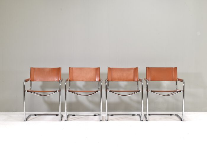 Set of four S34 Dining armchairs in Cognac leather by Mart Stam for FASEM - Italy, circa 1960-70 | #S12387 - Image 8