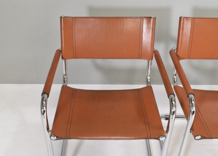 Set of four S34 Dining armchairs in Cognac leather by Mart Stam for FASEM - Italy, circa 1960-70 | #S12387 - Image 13