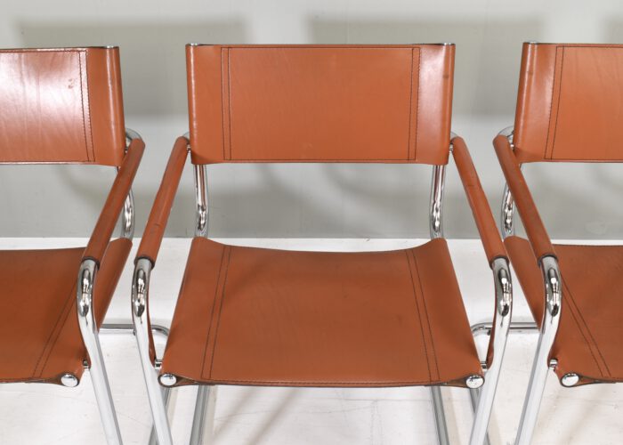 Set of four S34 Dining armchairs in Cognac leather by Mart Stam for FASEM - Italy, circa 1960-70 | #S12387 - Image 15