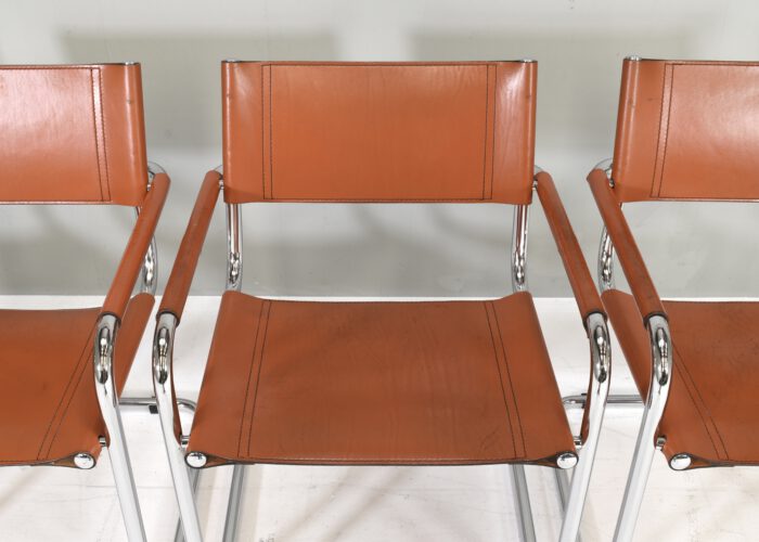 Set of four S34 Dining armchairs in Cognac leather by Mart Stam for FASEM - Italy, circa 1960-70 | #S12387 - Image 14