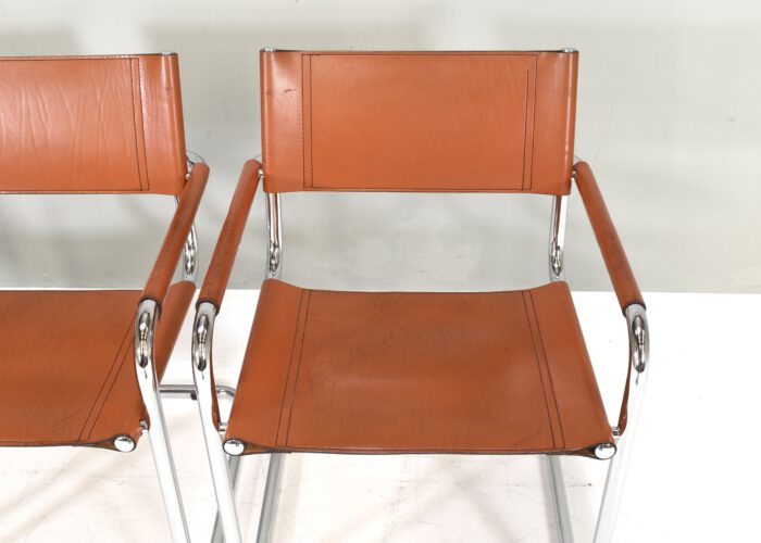 Set of four S34 Dining armchairs in Cognac leather by Mart Stam for FASEM - Italy, circa 1960-70 | #S12387 - Image 16