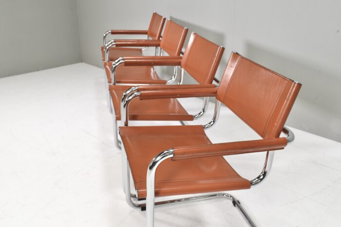 Set of four S34 Dining armchairs in Cognac leather by Mart Stam for FASEM - Italy, circa 1960-70 | #S12387 - Image 4