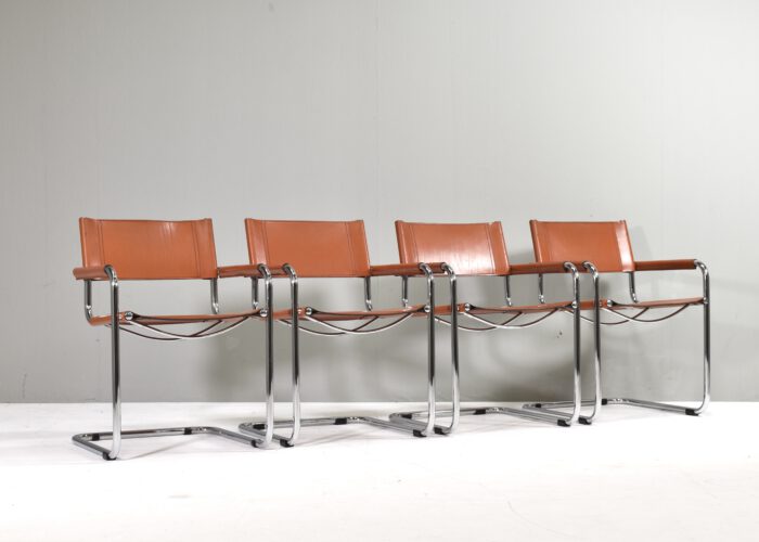 Set of four S34 Dining armchairs in Cognac leather by Mart Stam for FASEM - Italy, circa 1960-70 | #S12387 - Image 7