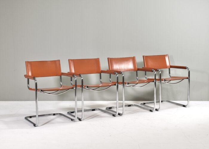 Set of four S34 Dining armchairs in Cognac leather by Mart Stam for FASEM - Italy, circa 1960-70 | #S12387 - Image 6