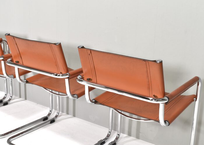 Set of four S34 Dining armchairs in Cognac leather by Mart Stam for FASEM - Italy, circa 1960-70 | #S12387 - Image 11