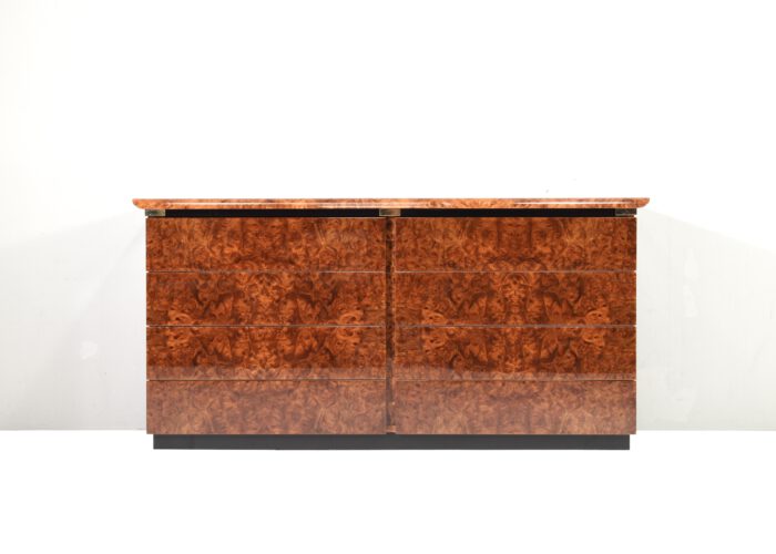 Burlwood Drawer Credenza with Brass Details, Italy - 1970's | #C12394 - Image 4