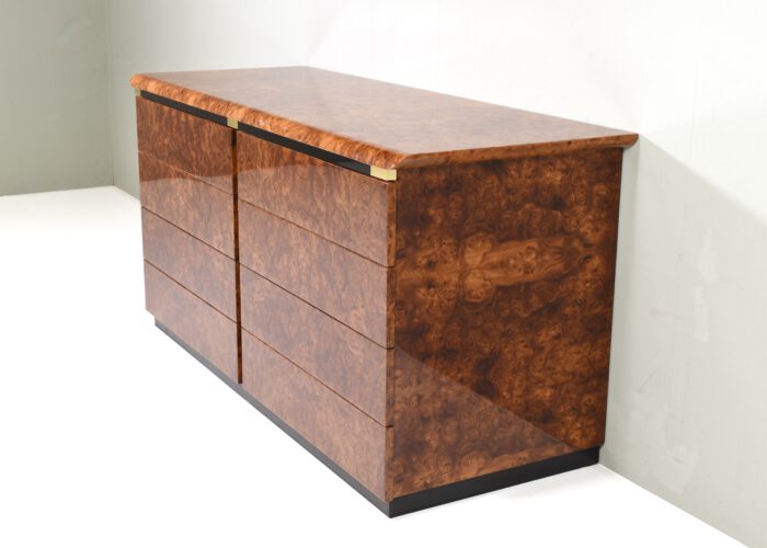 Burlwood Drawer Credenza with Brass Details, Italy - 1970's | #C12394 - Image 3