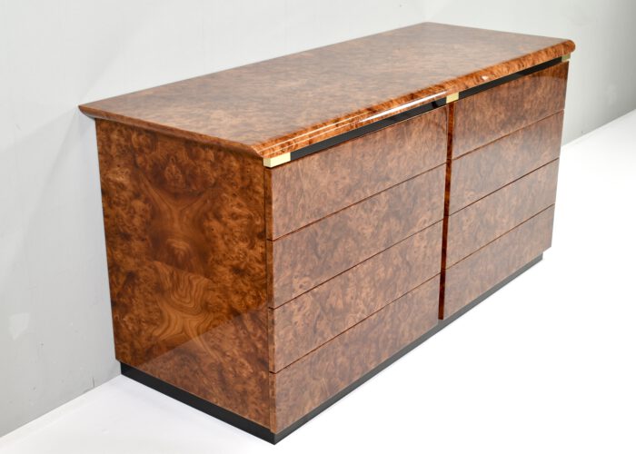 Burlwood Drawer Credenza with Brass Details, Italy - 1970's | #C12394 - Image 2